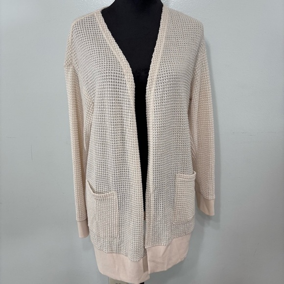 Cream Medium Weight Waffle Knit Double Pocket Cardigan Size XL - Picture 1 of 7